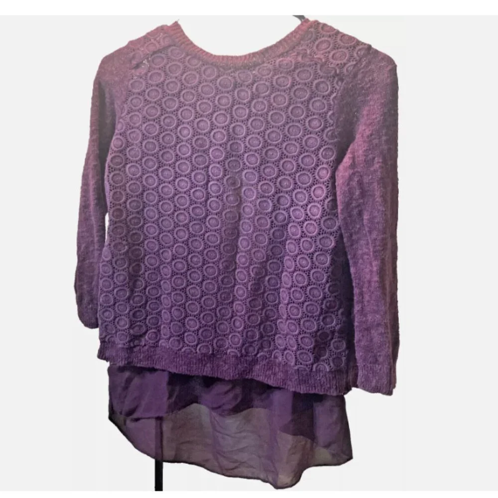 Lucky Brand Burgundy Knit Crochet Lace Sheer Split Back XS